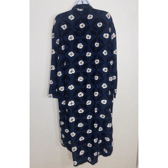 Uniqlo x Marimekko Navy Blue Flannel Long Sleeve Shirt Dress Pockets Women Large - Picture 6 of 12